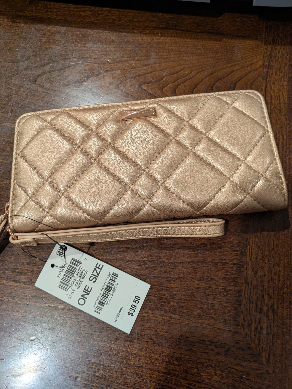 INC International Concepts Quilted Metallic Rose Gold Wristlet Wallet